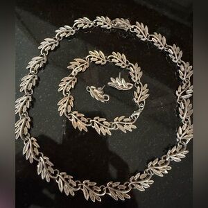 Sterling Silver Leaf Link Necklace, Bracelet & Earrings Set